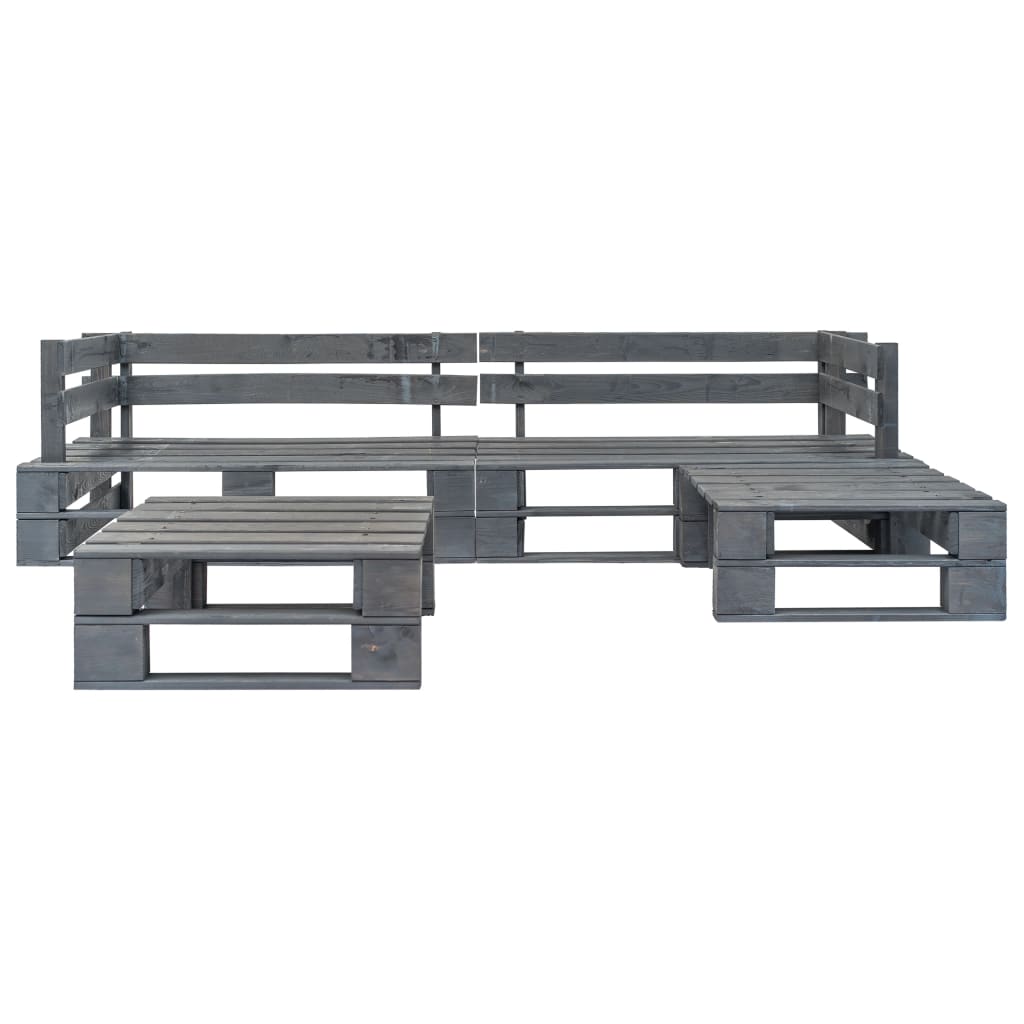 vidaXL 4-tlg. Outdoor-Lounge-Set Paletten mit Kissen in Grau Holz