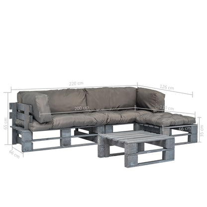 vidaXL 4-tlg. Outdoor-Lounge-Set Paletten mit Kissen in Grau Holz