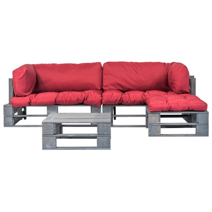 vidaXL 4-tlg. Outdoor-Lounge-Set Paletten mit Kissen in Rot Holz
