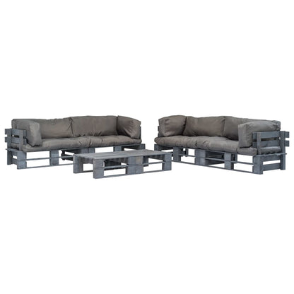 vidaXL 6-tlg. Outdoor-Lounge-Set Paletten mit Kissen in Grau Holz