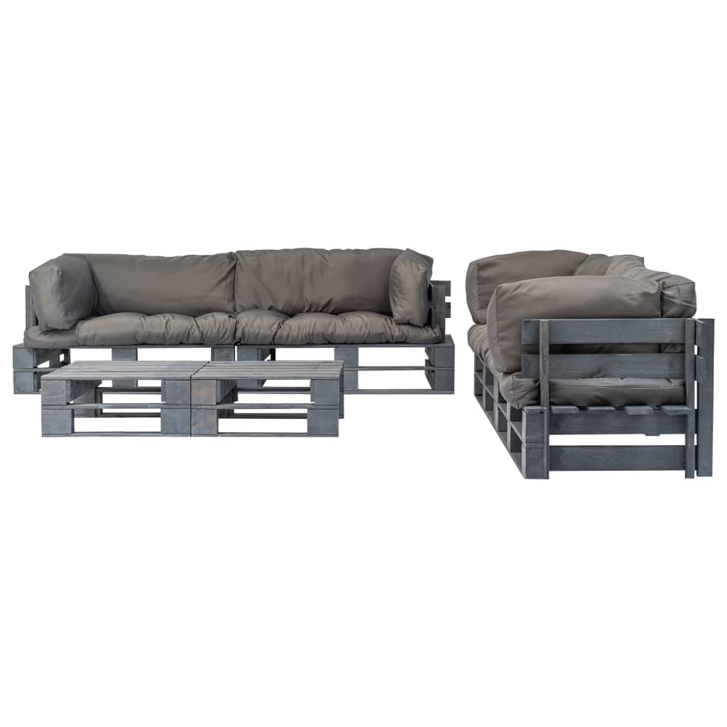 vidaXL 6-tlg. Outdoor-Lounge-Set Paletten mit Kissen in Grau Holz