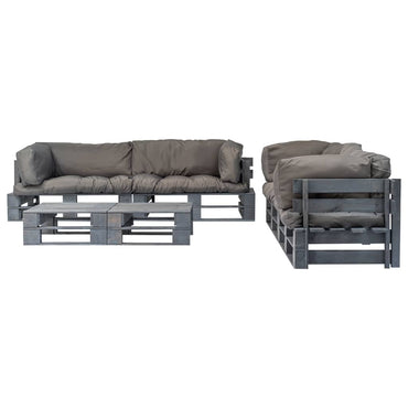 vidaXL 6-tlg. Outdoor-Lounge-Set Paletten mit Kissen in Grau Holz