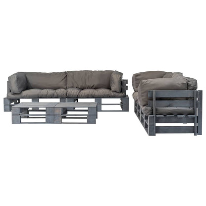 vidaXL 6-tlg. Outdoor-Lounge-Set Paletten mit Kissen in Grau Holz