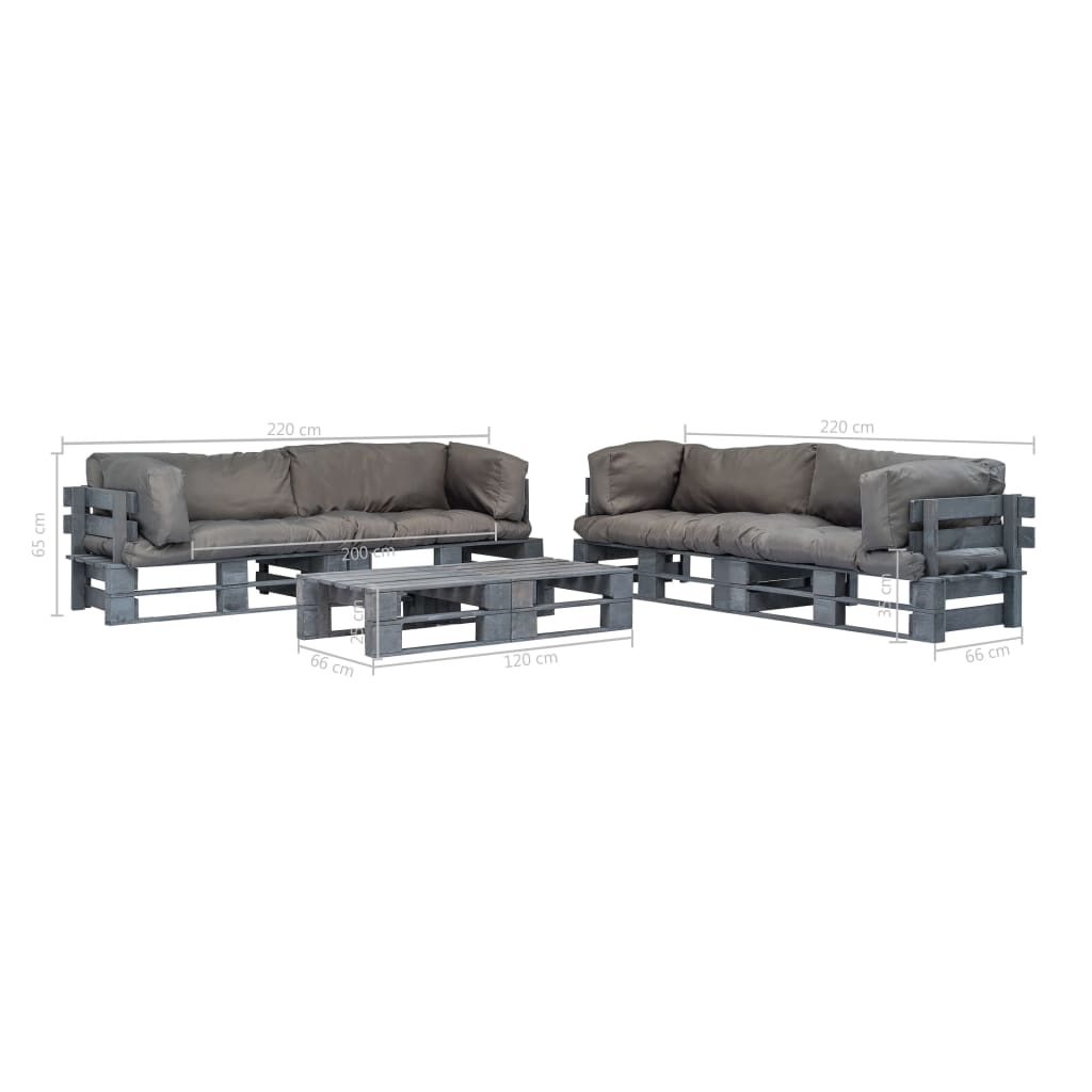 vidaXL 6-tlg. Outdoor-Lounge-Set Paletten mit Kissen in Grau Holz