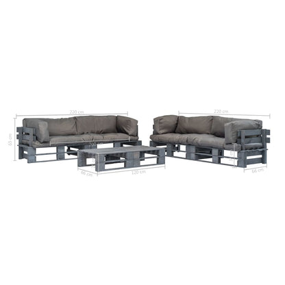 vidaXL 6-tlg. Outdoor-Lounge-Set Paletten mit Kissen in Grau Holz