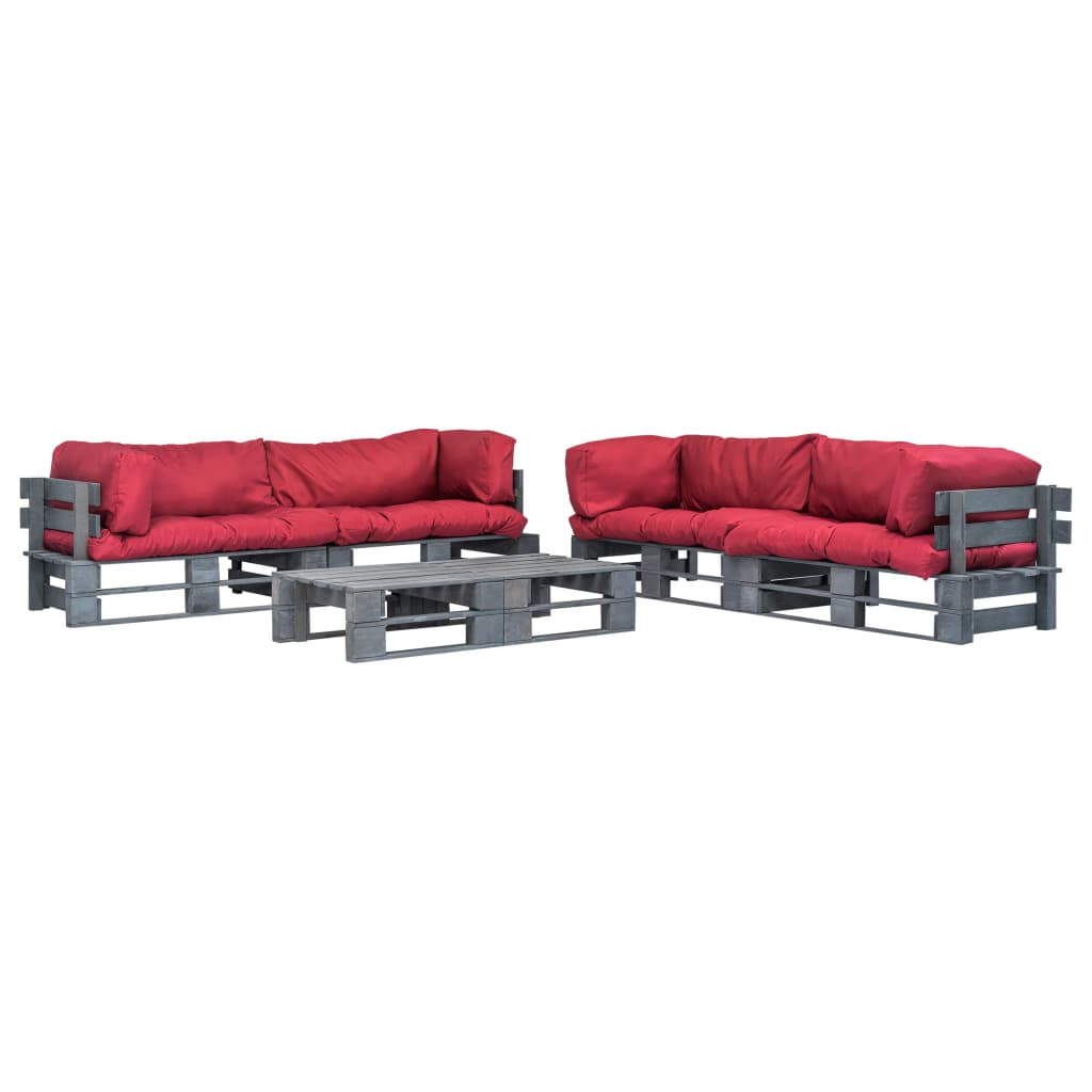 vidaXL 6-tlg. Outdoor-Lounge-Set Paletten mit Kissen in Rot Holz