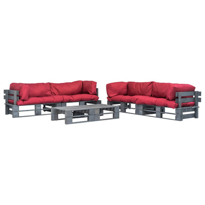 vidaXL 6-tlg. Outdoor-Lounge-Set Paletten mit Kissen in Rot Holz
