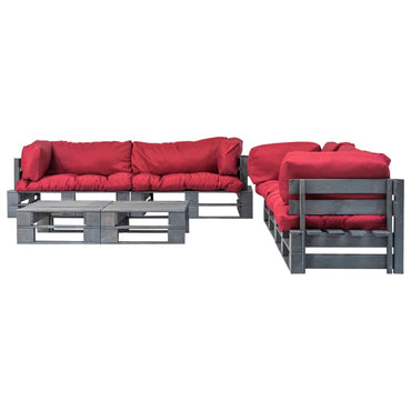 vidaXL 6-tlg. Outdoor-Lounge-Set Paletten mit Kissen in Rot Holz