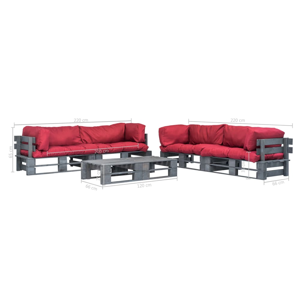 vidaXL 6-tlg. Outdoor-Lounge-Set Paletten mit Kissen in Rot Holz