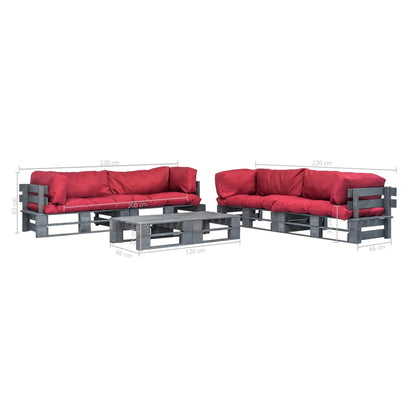 vidaXL 6-tlg. Outdoor-Lounge-Set Paletten mit Kissen in Rot Holz