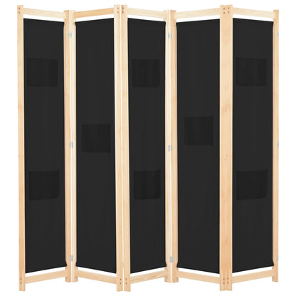 vidaXL 5-teiliger Raumteiler Schwarz 200 x 170 x 4 cm Stoff