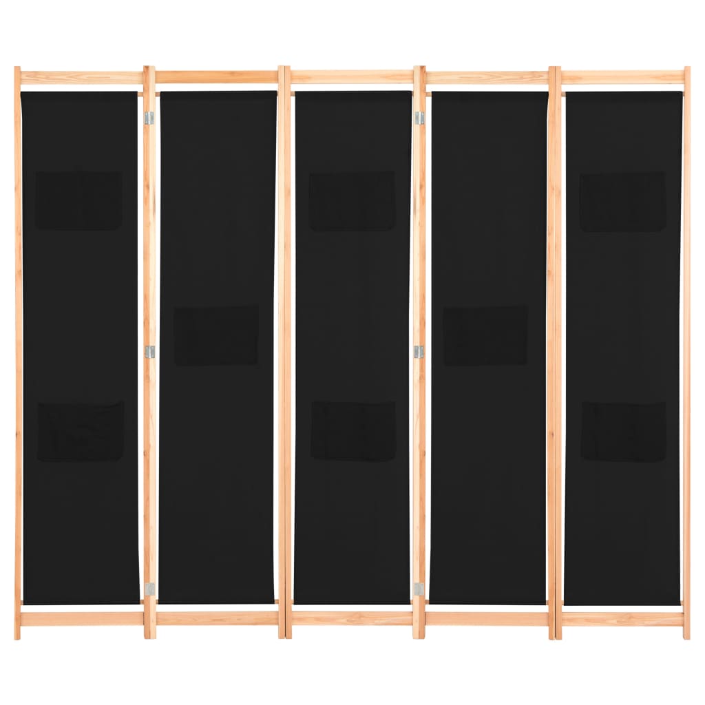 vidaXL 5-teiliger Raumteiler Schwarz 200 x 170 x 4 cm Stoff