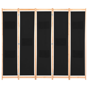 vidaXL 5-teiliger Raumteiler Schwarz 200 x 170 x 4 cm Stoff