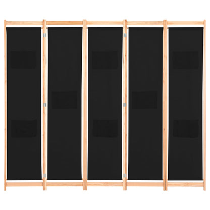 vidaXL 5-teiliger Raumteiler Schwarz 200 x 170 x 4 cm Stoff