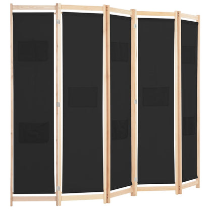 vidaXL 5-teiliger Raumteiler Schwarz 200 x 170 x 4 cm Stoff