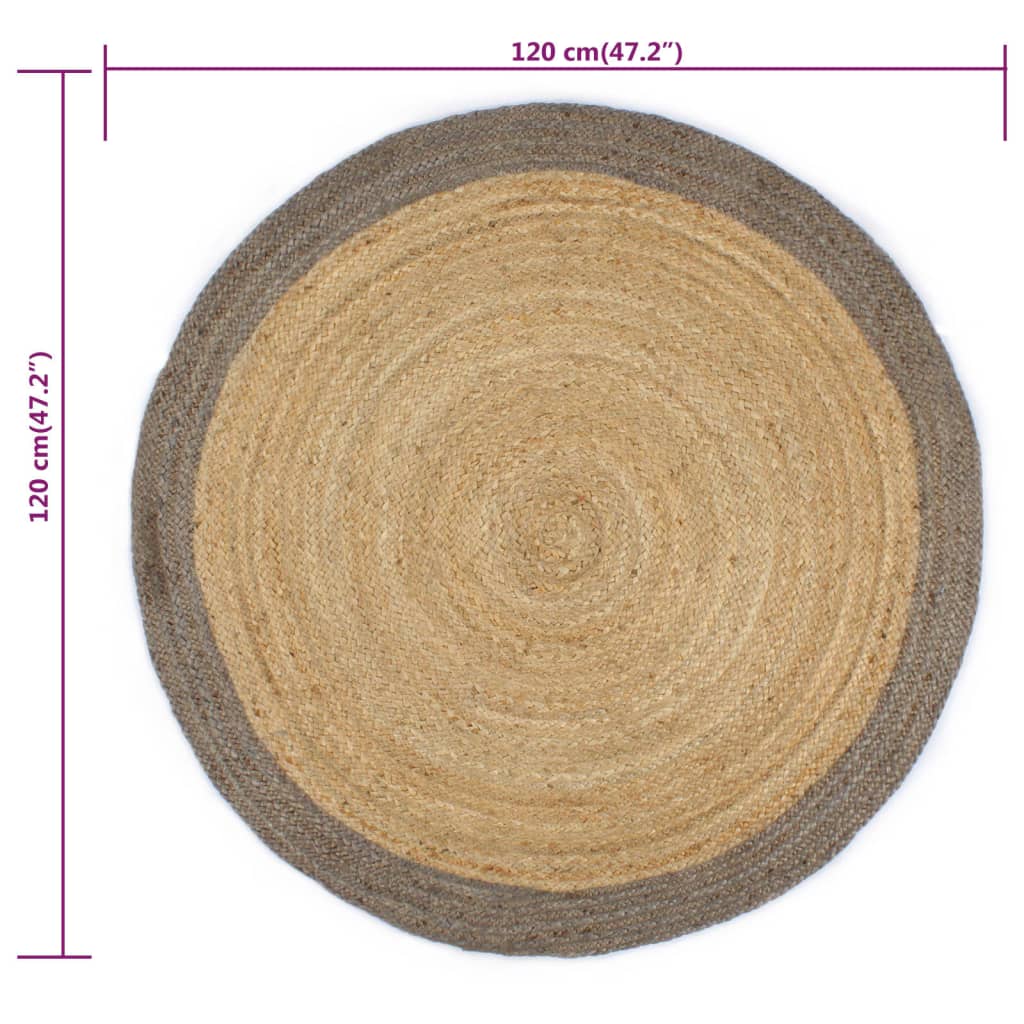 vidaXL Teppich Handgefertigt Jute mit Grauem Rand 120 cm