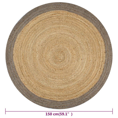 vidaXL Teppich Handgefertigt Jute mit Grauem Rand 150 cm
