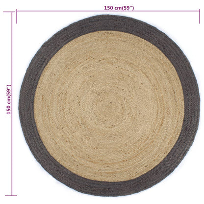 vidaXL Tapis fait main en jute avec bordure gris foncé 150 cm