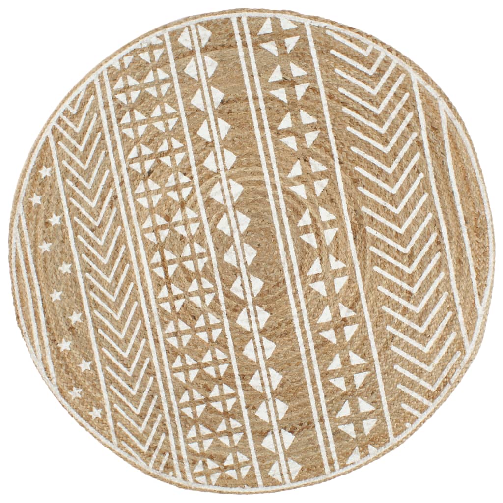 vidaXL Tapis fait à la main en jute à imprimé blanc 90 cm