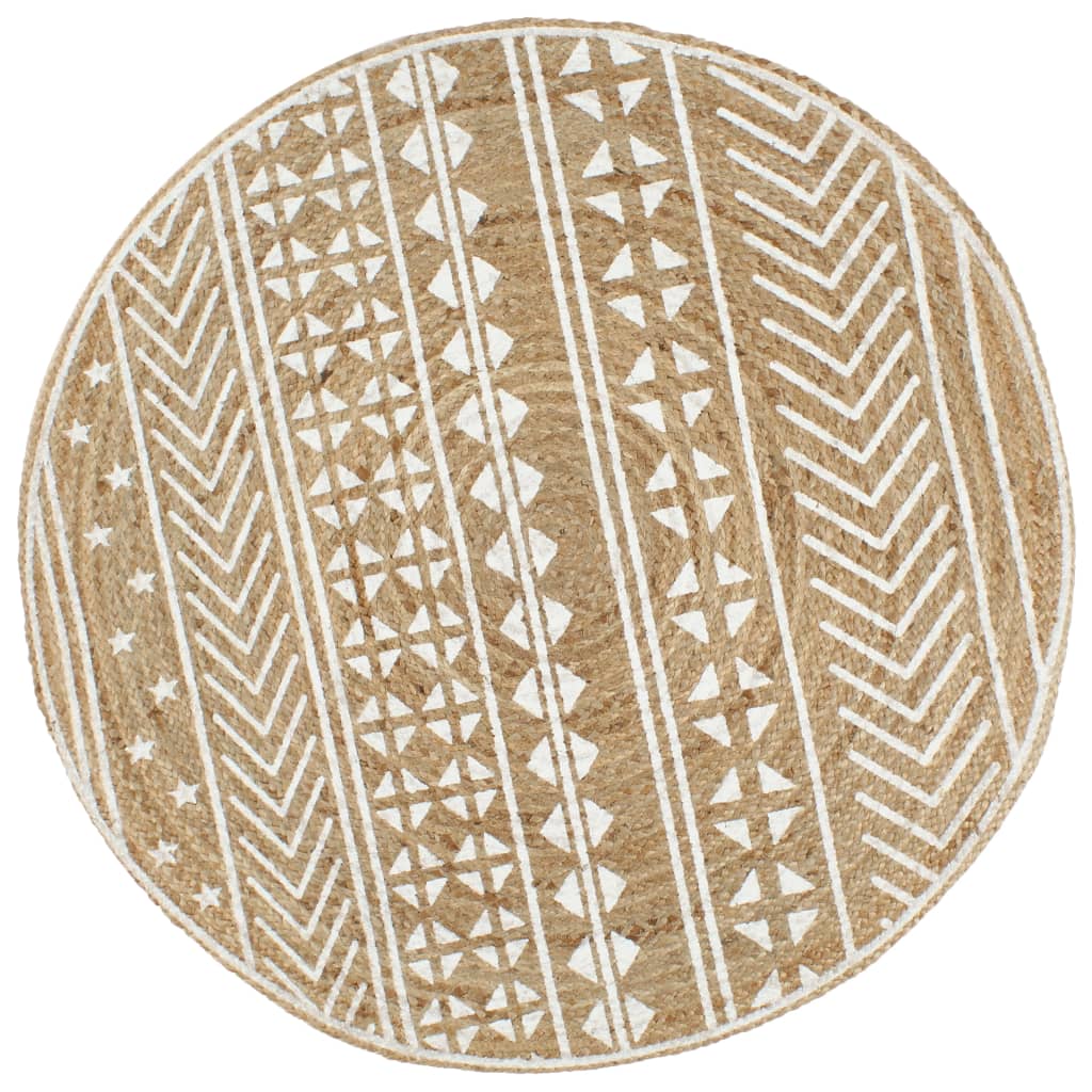 vidaXL Tapis fait à la main Jute Imprimé blanc 120 cm