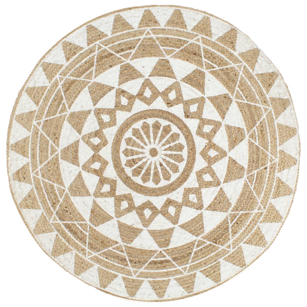 vidaXL Tapis fait à la main Jute Imprimé blanc 90 cm
