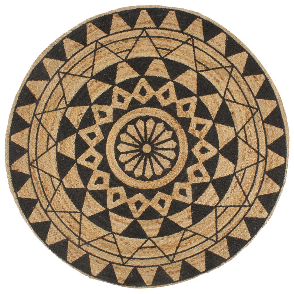 vidaXL Tapis fait main jute imprimé noir 90 cm