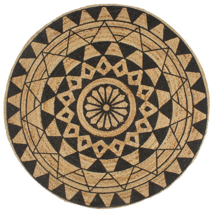 vidaXL Tapis fait à la main Jute Imprimé noir 120 cm