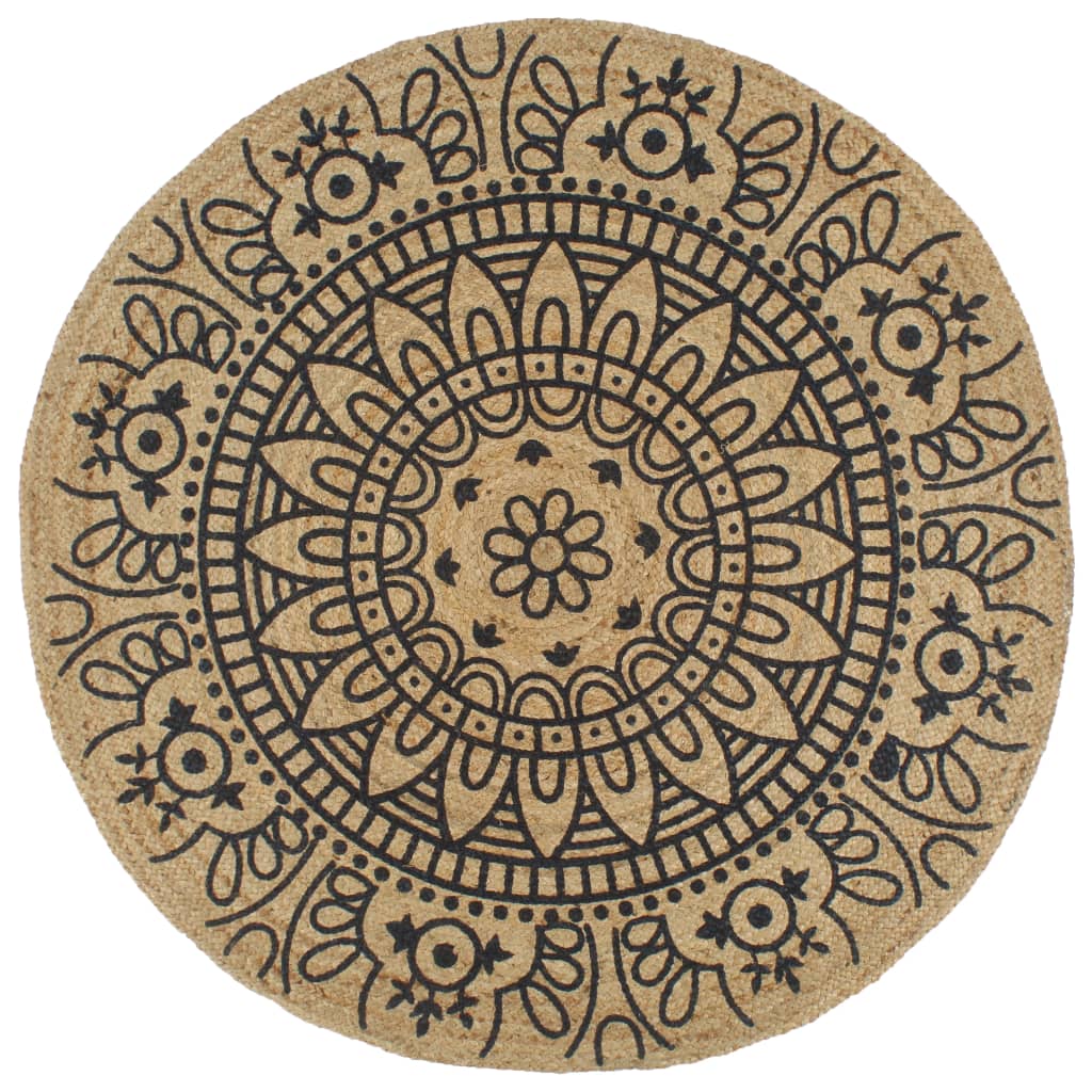 vidaXL Tapis fait à la main en jute avec imprimé bleu foncé 120 cm