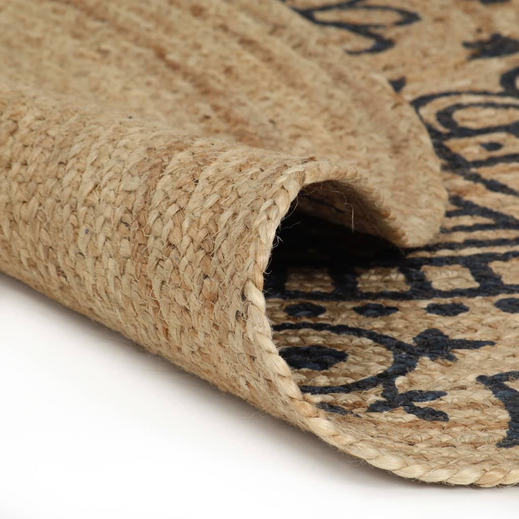vidaXL Tapis fait à la main en jute avec imprimé bleu foncé 120 cm