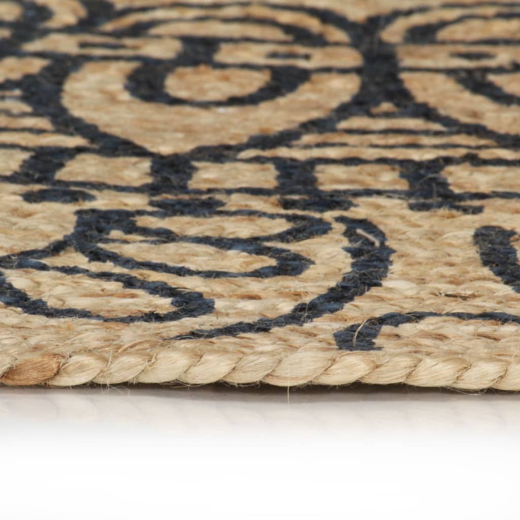 vidaXL Tapis fait à la main en jute avec imprimé bleu foncé 120 cm