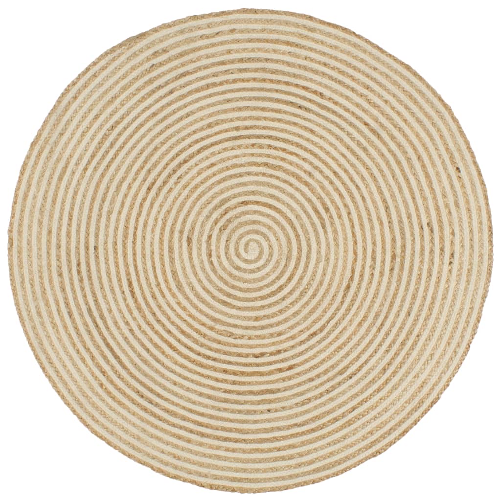 vidaXL Tapis fait à la main en jute à motif de spirales blanc 90 cm