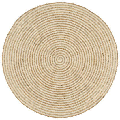 vidaXL Tapis fait à la main en jute à motif de spirales blanc 90 cm