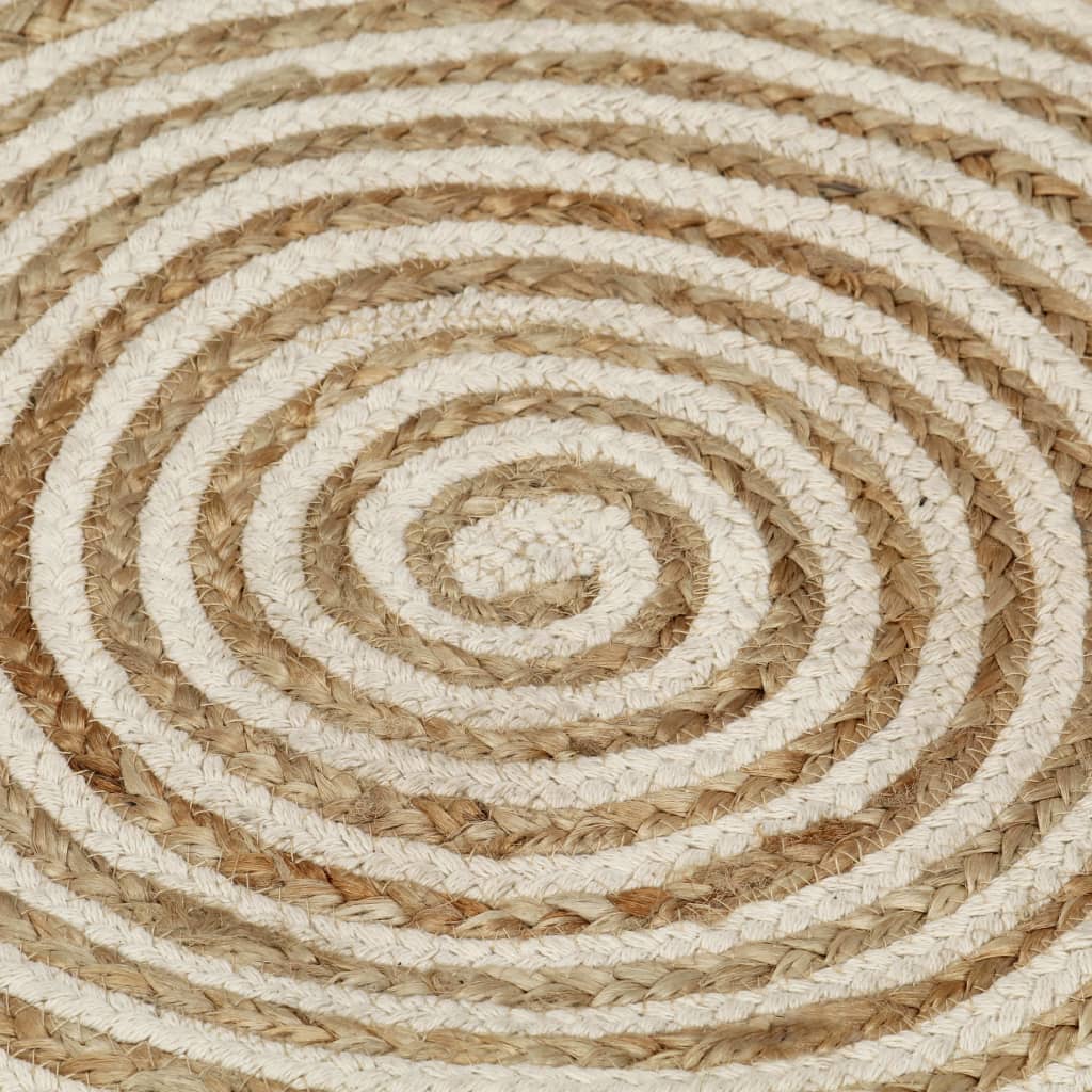 vidaXL Tapis fait à la main en jute à motif de spirales blanc 90 cm