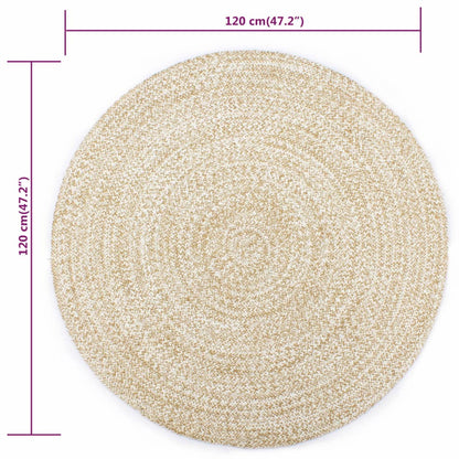 vidaXL Tapis fait à la main en jute blanc et naturel 120 cm