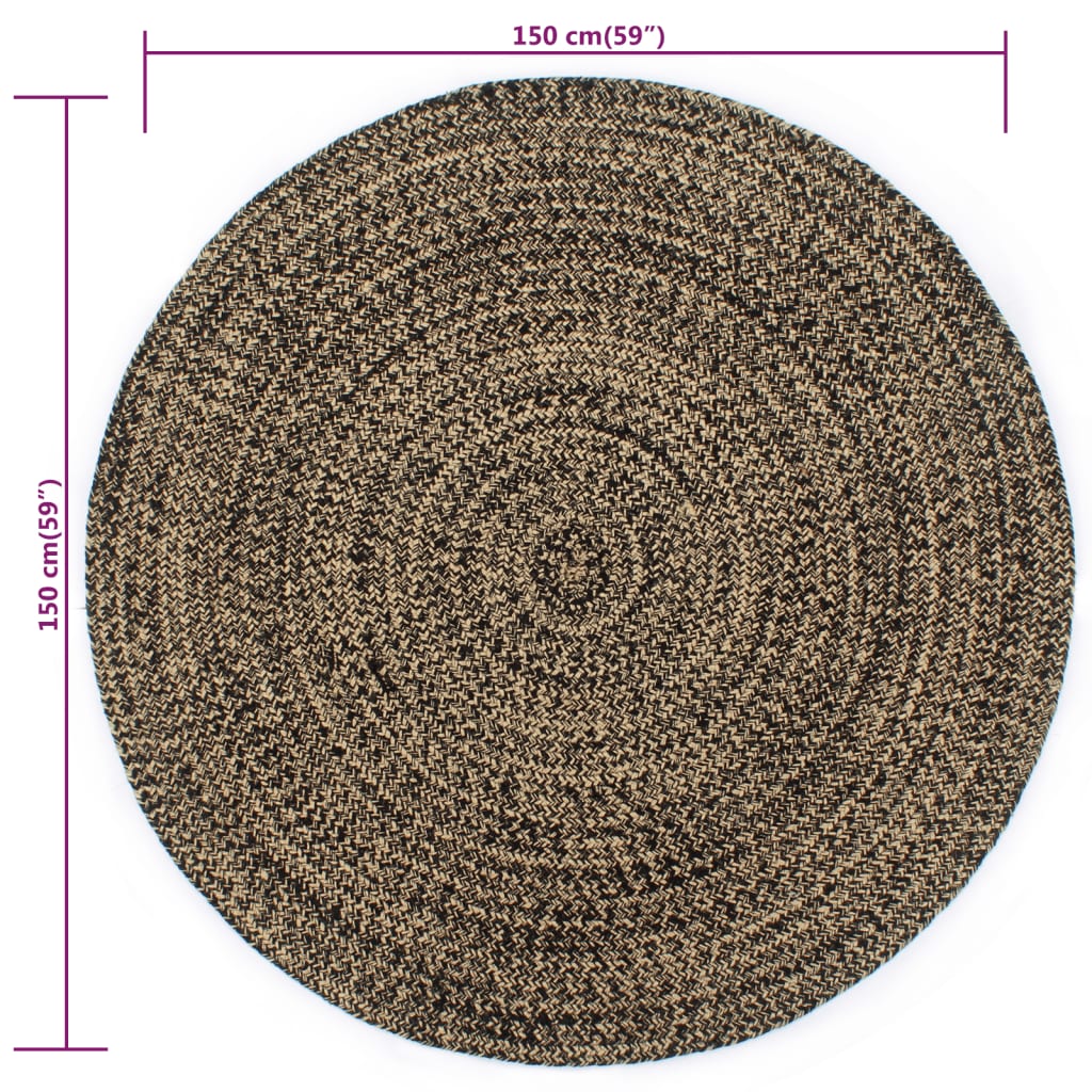 vidaXL Tapis fait à la main Jute Noir et naturel 150 cm