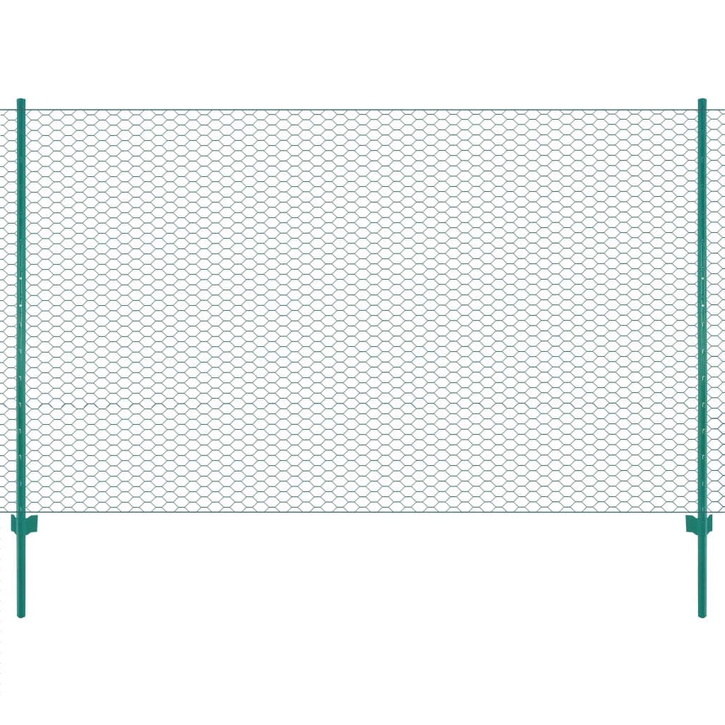 vidaXL Maschendrahtzaun mit Pfosten Stahl 25 x 2 m Grün