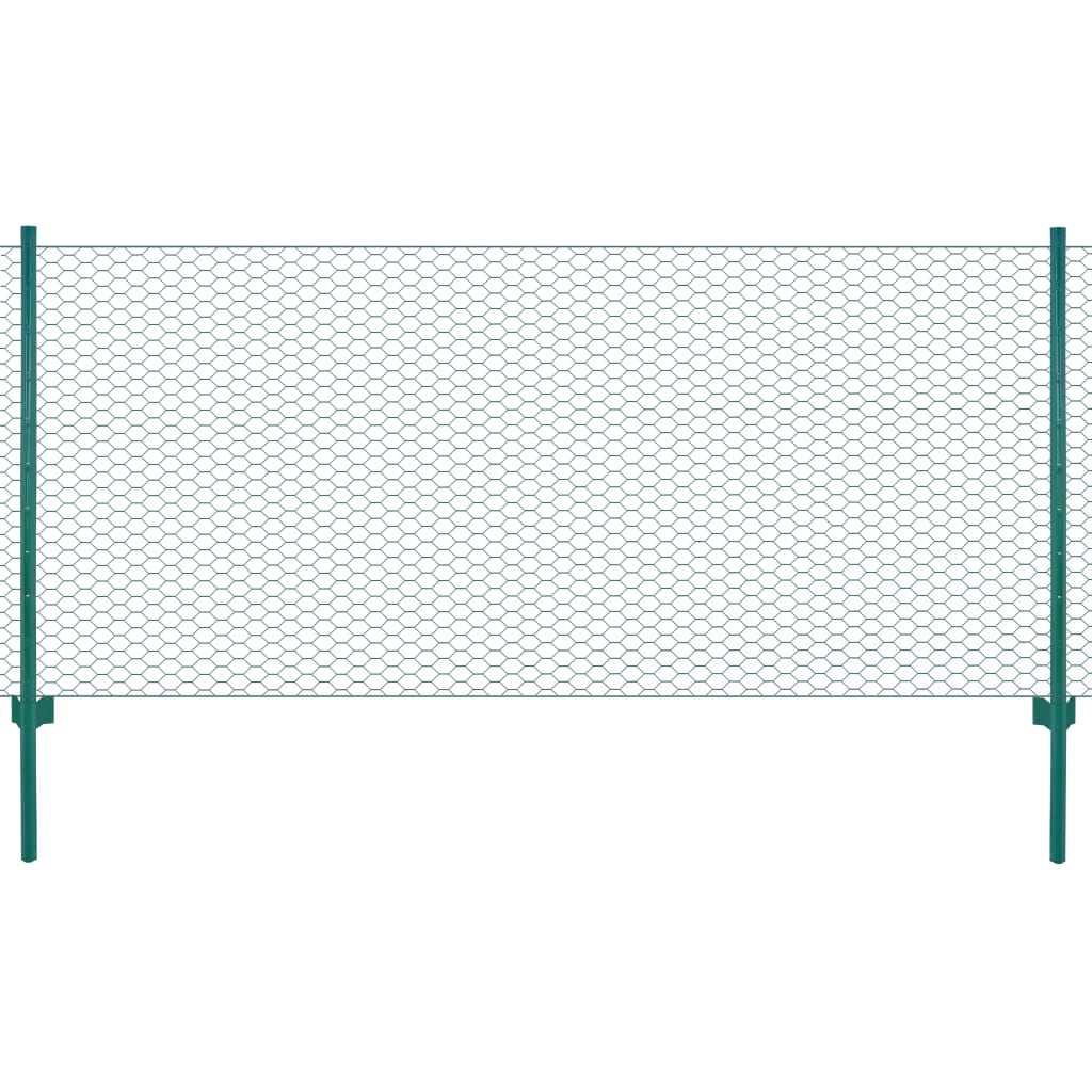 vidaXL Maschendrahtzaun mit Pfosten Stahl 25 x 1 m Grün