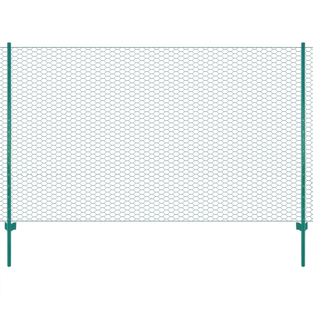 vidaXL Maschendrahtzaun mit Pfosten Stahl 25 x 1,5 m Grün