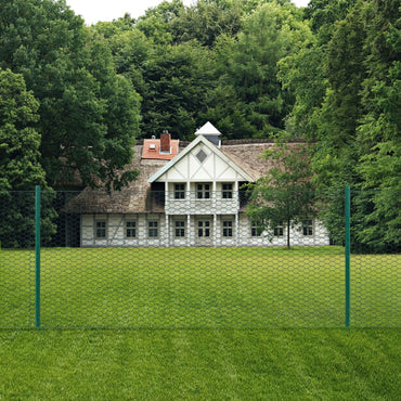 vidaXL Maschendrahtzaun mit Pfosten Stahl 25 x 0,5 m Grün
