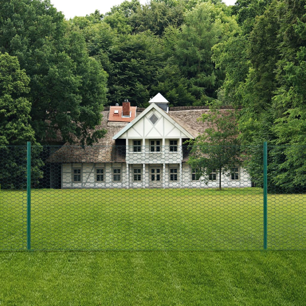 vidaXL Maschendrahtzaun mit Pfosten Stahl 25 x 0,75 m Grün