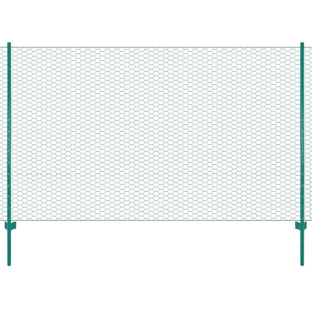 vidaXL Maschendrahtzaun mit Pfosten Stahl 25 x 1,5 m Grün