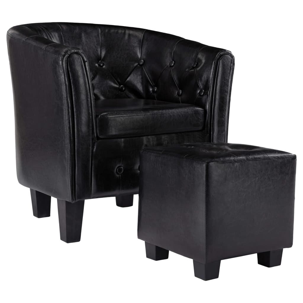 vidaXL Sessel mit Fußhocker Schwarz Kunstleder
