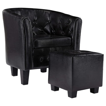 vidaXL Sessel mit Fußhocker Schwarz Kunstleder