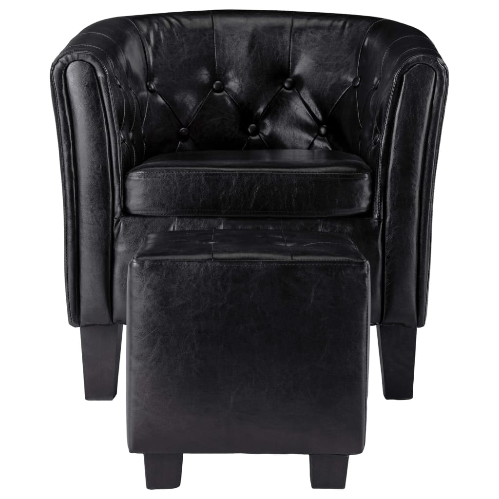 vidaXL Sessel mit Fußhocker Schwarz Kunstleder