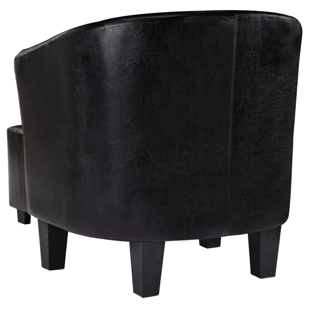 vidaXL Sessel mit Fußhocker Schwarz Kunstleder