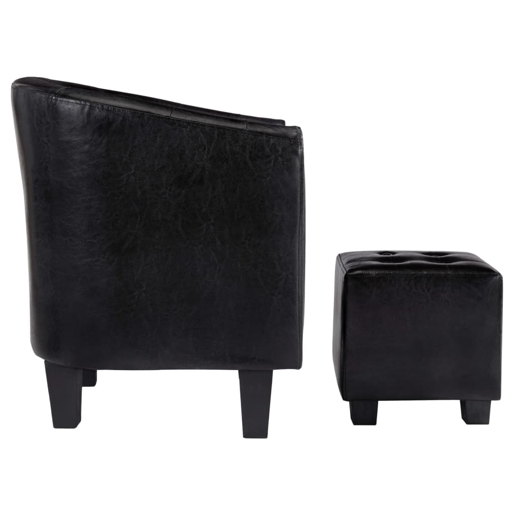 vidaXL Sessel mit Fußhocker Schwarz Kunstleder