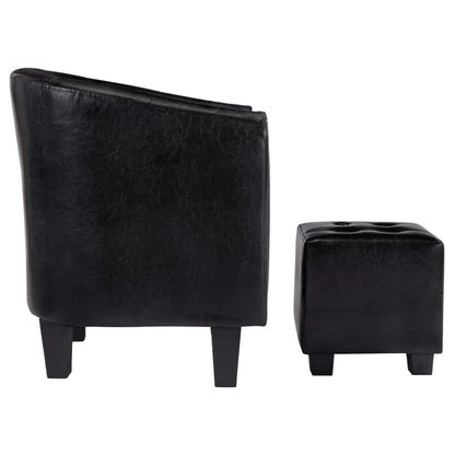 vidaXL Sessel mit Fußhocker Schwarz Kunstleder