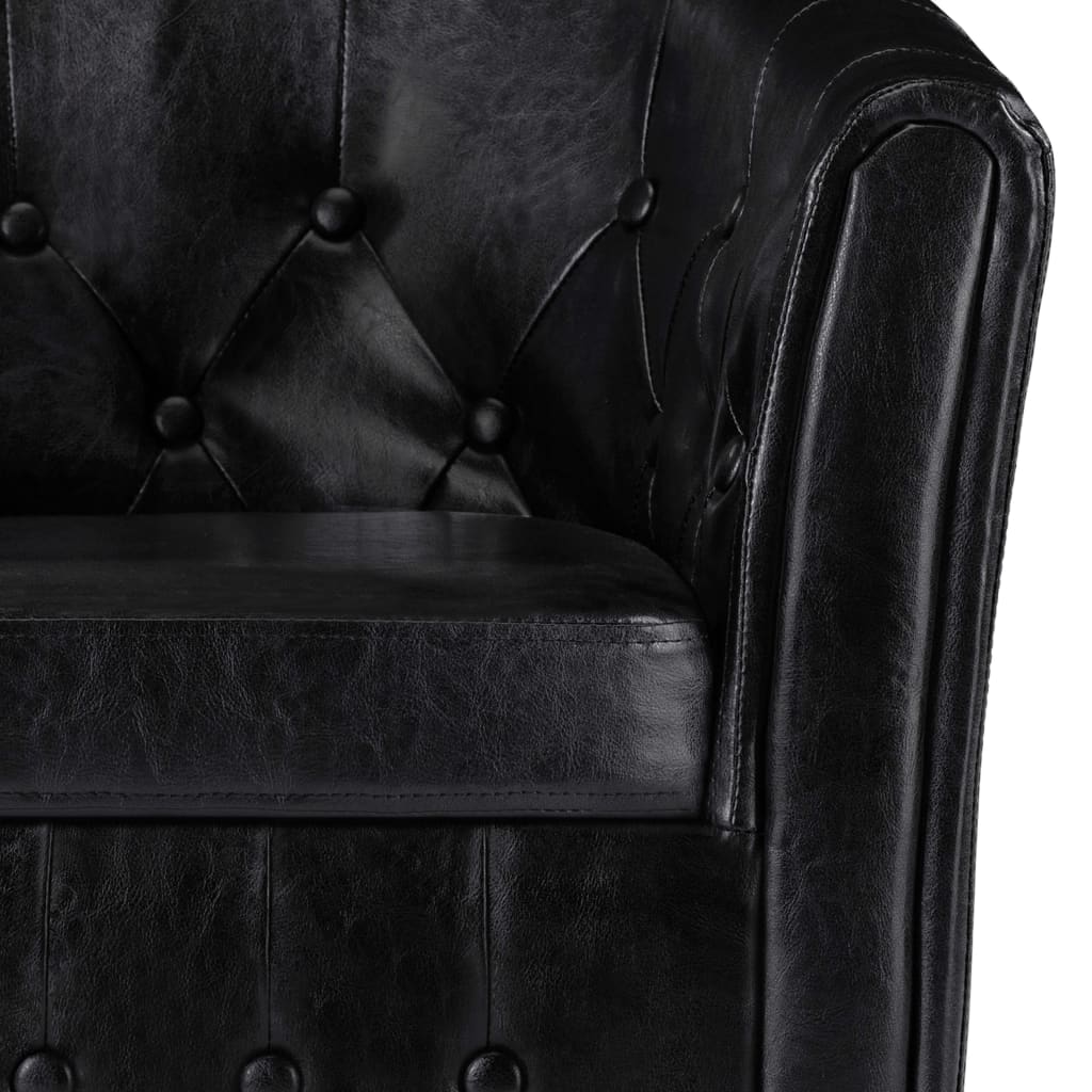 vidaXL Sessel mit Fußhocker Schwarz Kunstleder