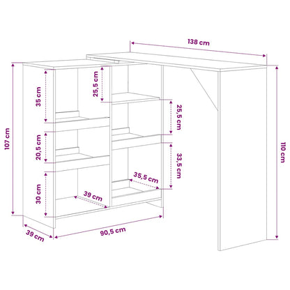 vidaXL Bartisch mit Beweglichem Regal Eichenbraun 138x39x110 cm