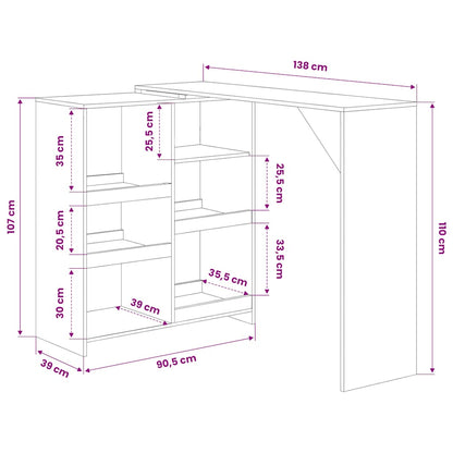 vidaXL Bartisch mit Beweglichem Regal Weiß 138x39x110 cm